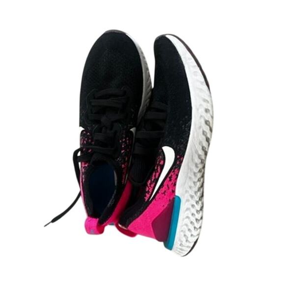 EUC Nike Epic Flyknit Youth sneakers black white rose explosion sz 6.5Y - Picture 2 of 7